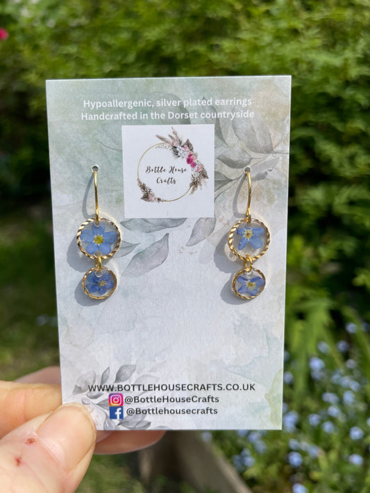 Forget me not double drop gold earrings