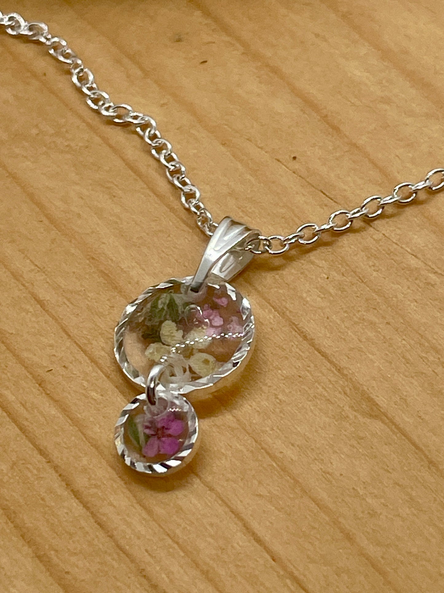 Tiny elderflower silver necklace