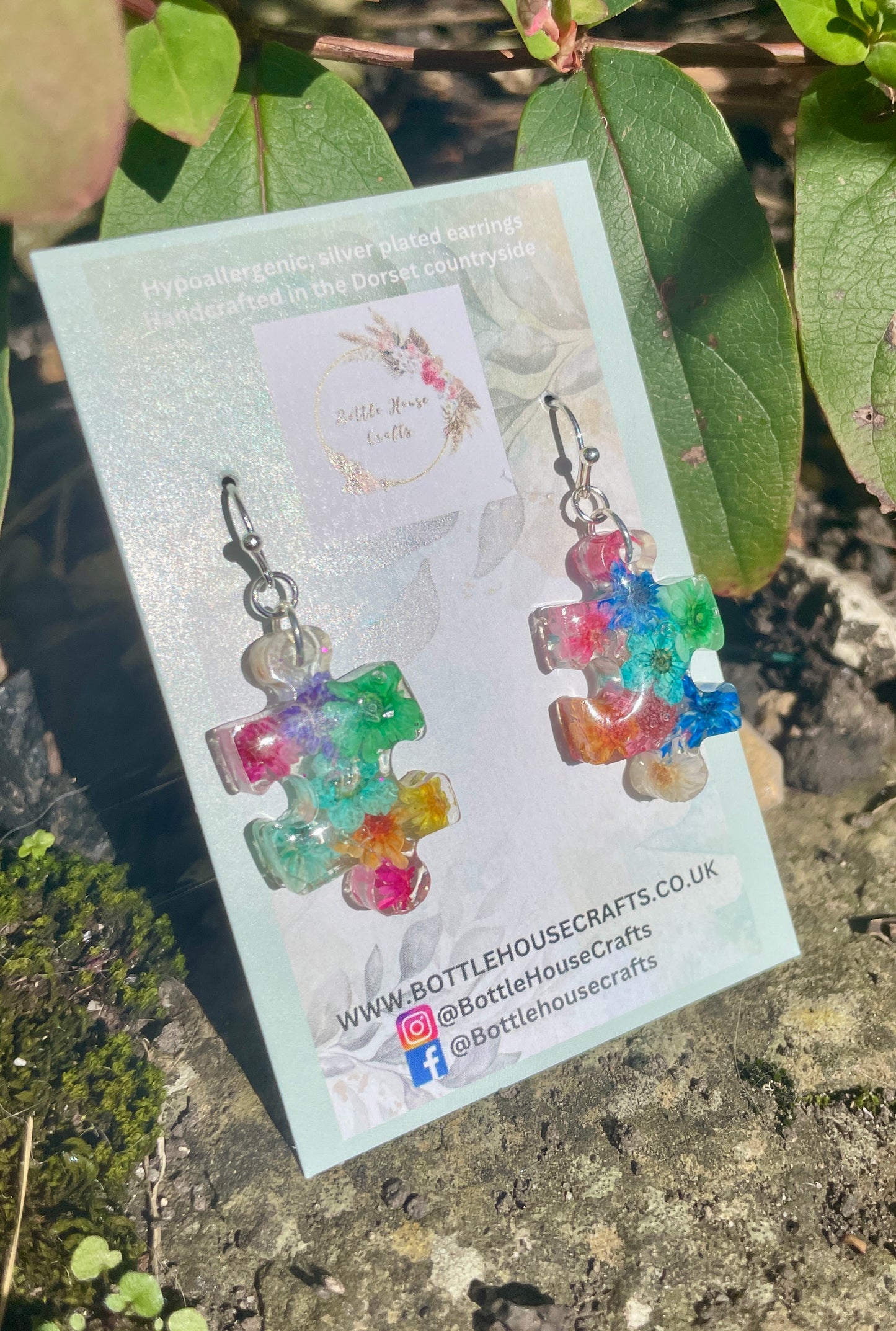 Bright floral jigsaw piece earrings