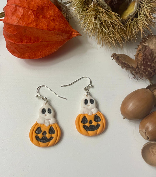 Ghostly pumpkin dangle earrings