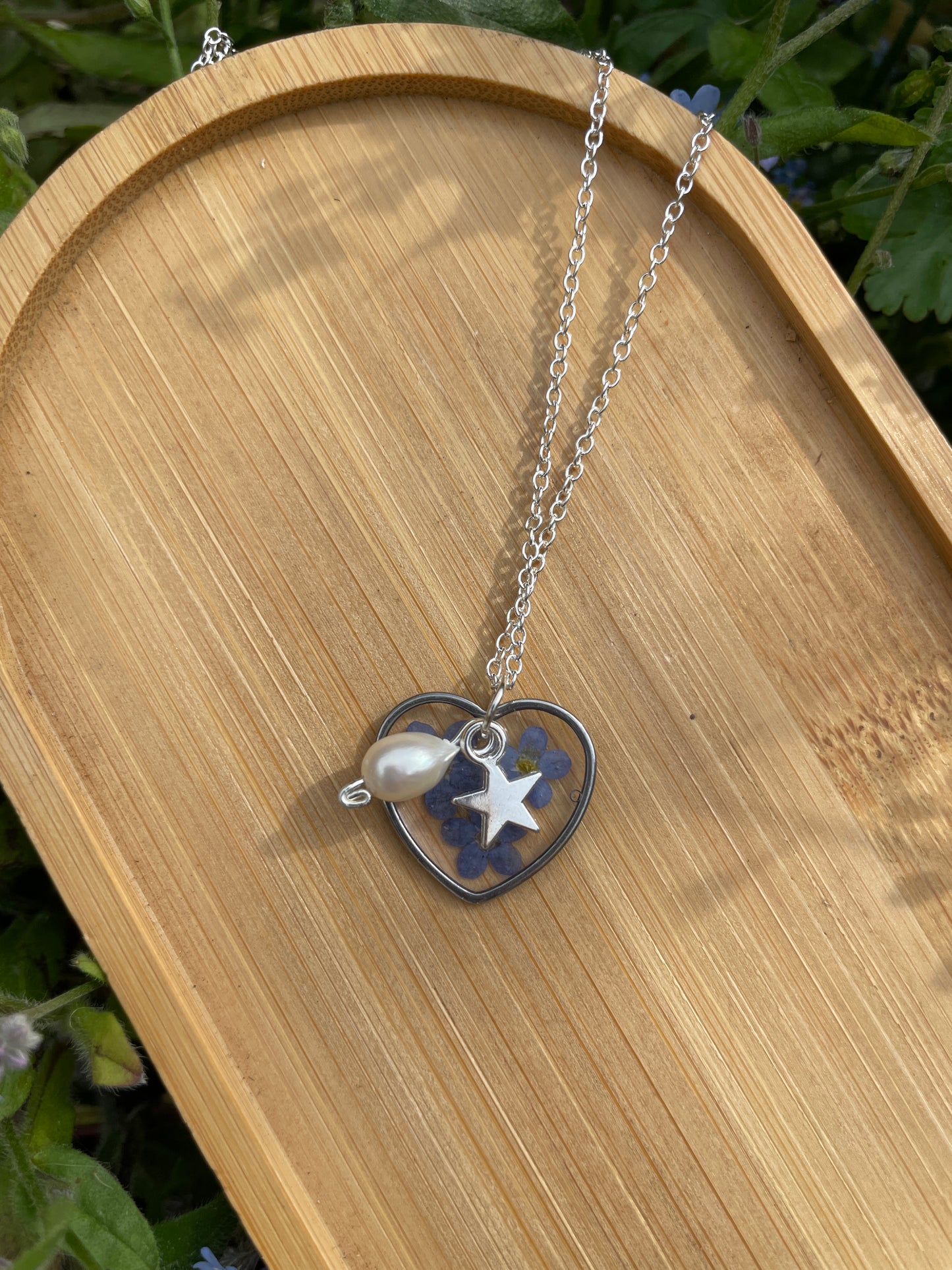 Forget me not heart necklace