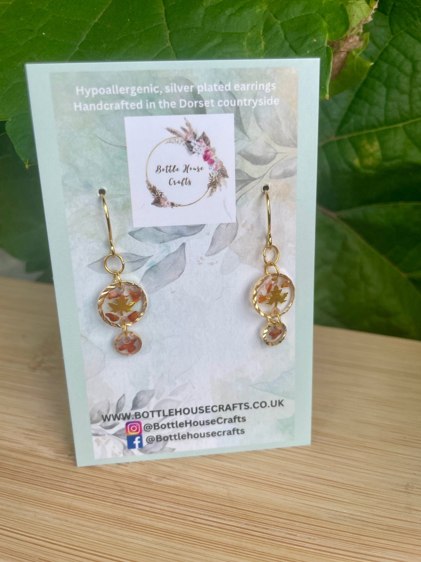 Golden autumn maple leaf earrings