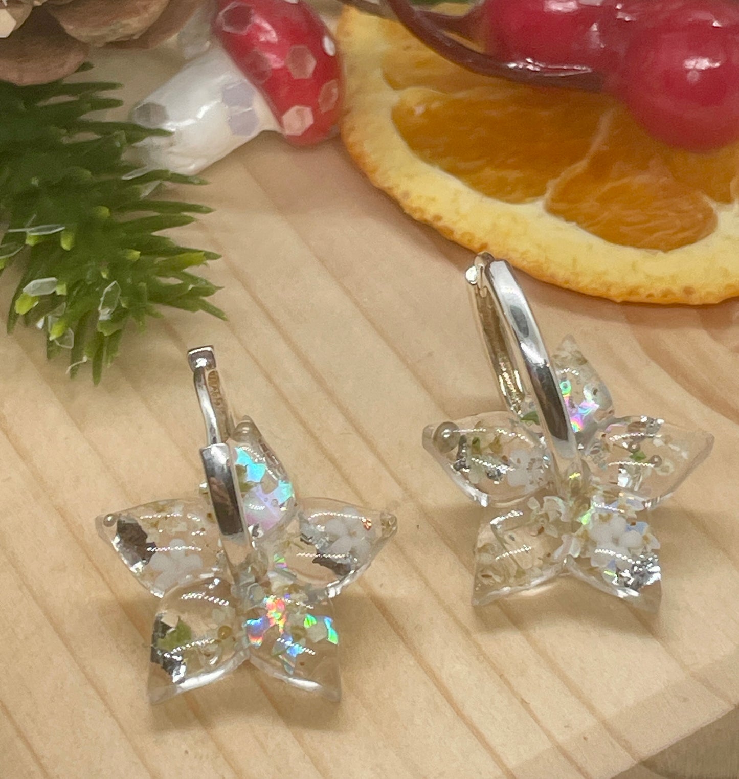 Silver white strong star hoop earrings