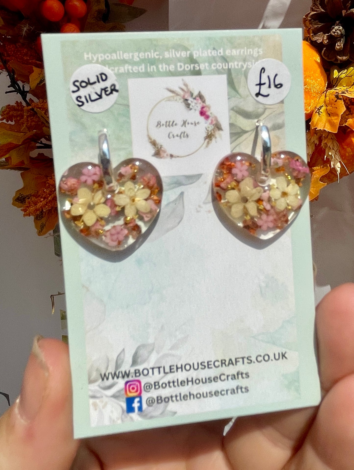 Pink and cream heart earrings