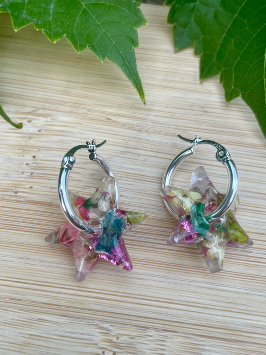 Colour burst star hoop earrings