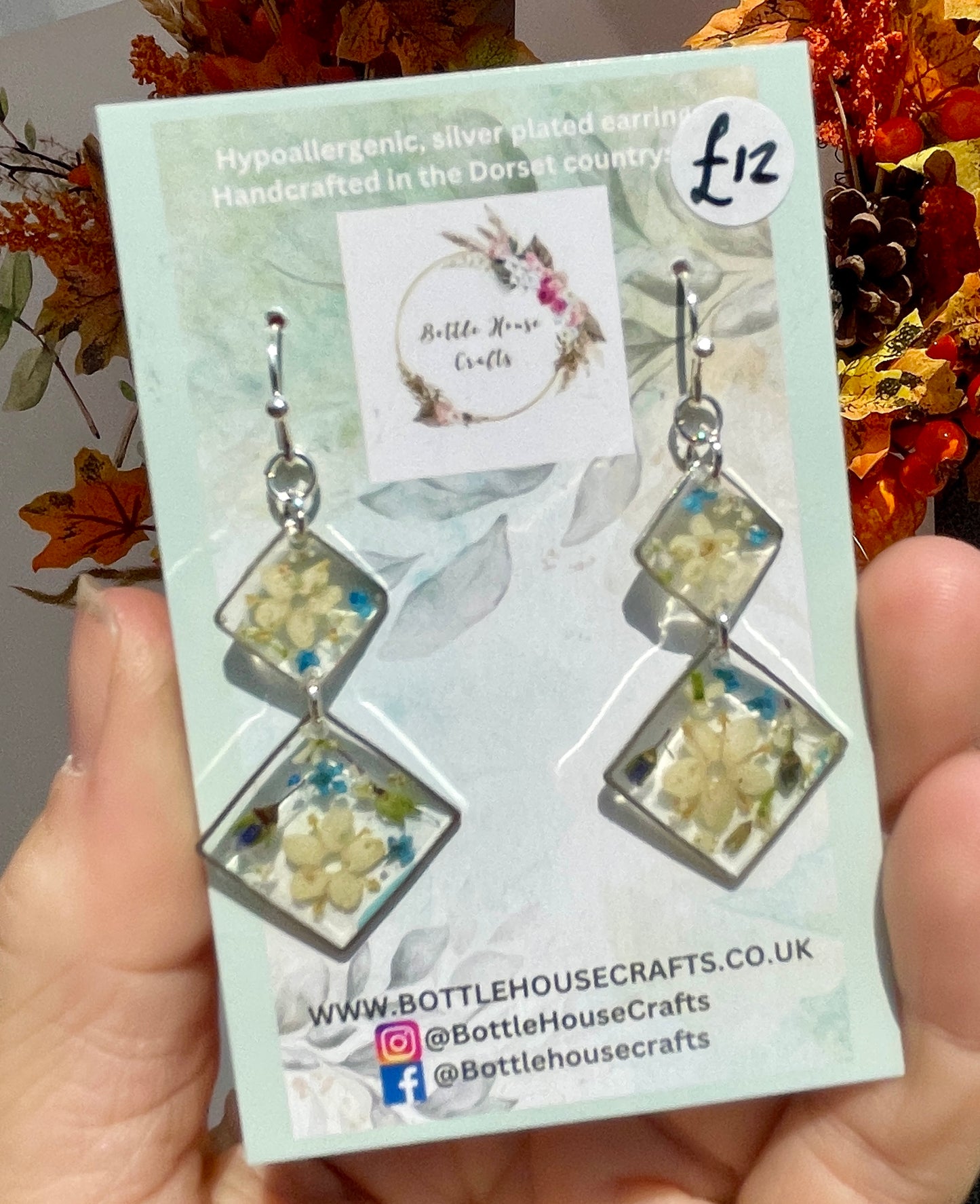 Angular blue and cream earrings