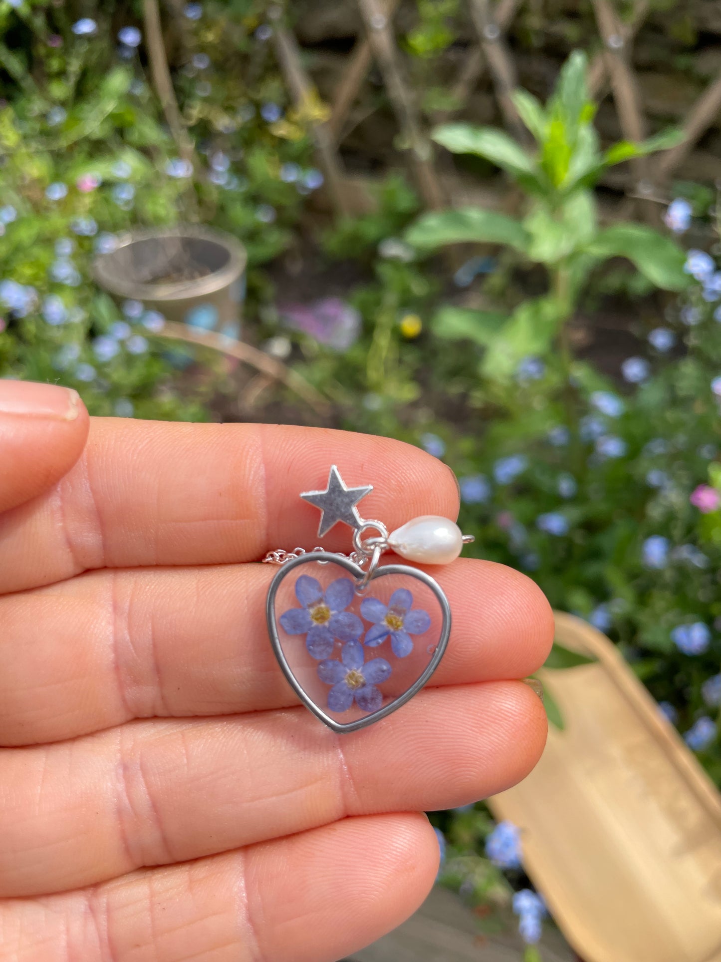 Forget me not heart necklace