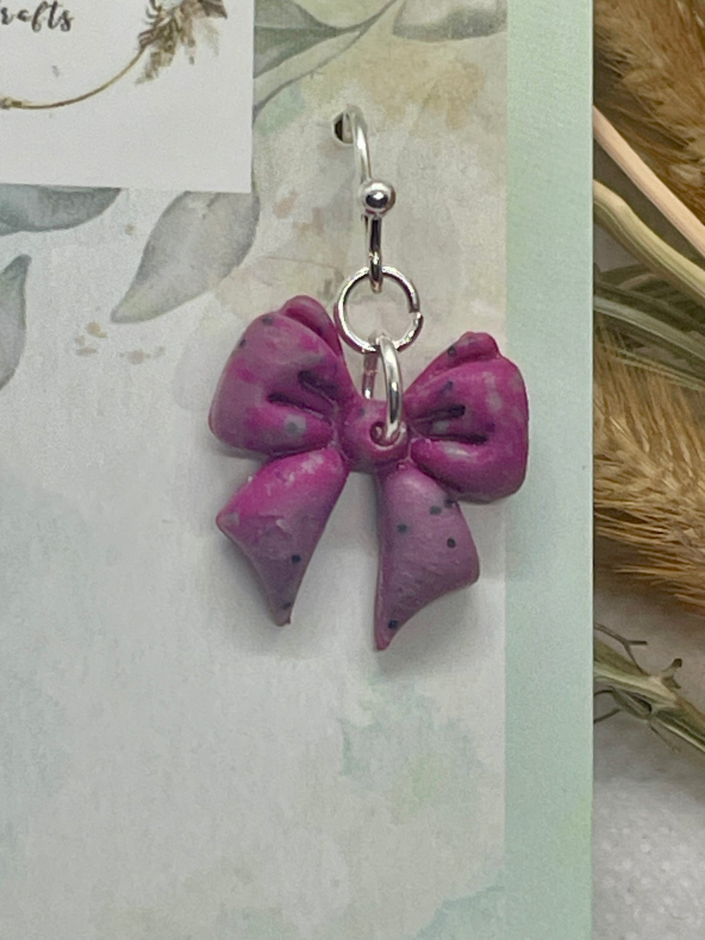 Pink and Sage winter bow earrings