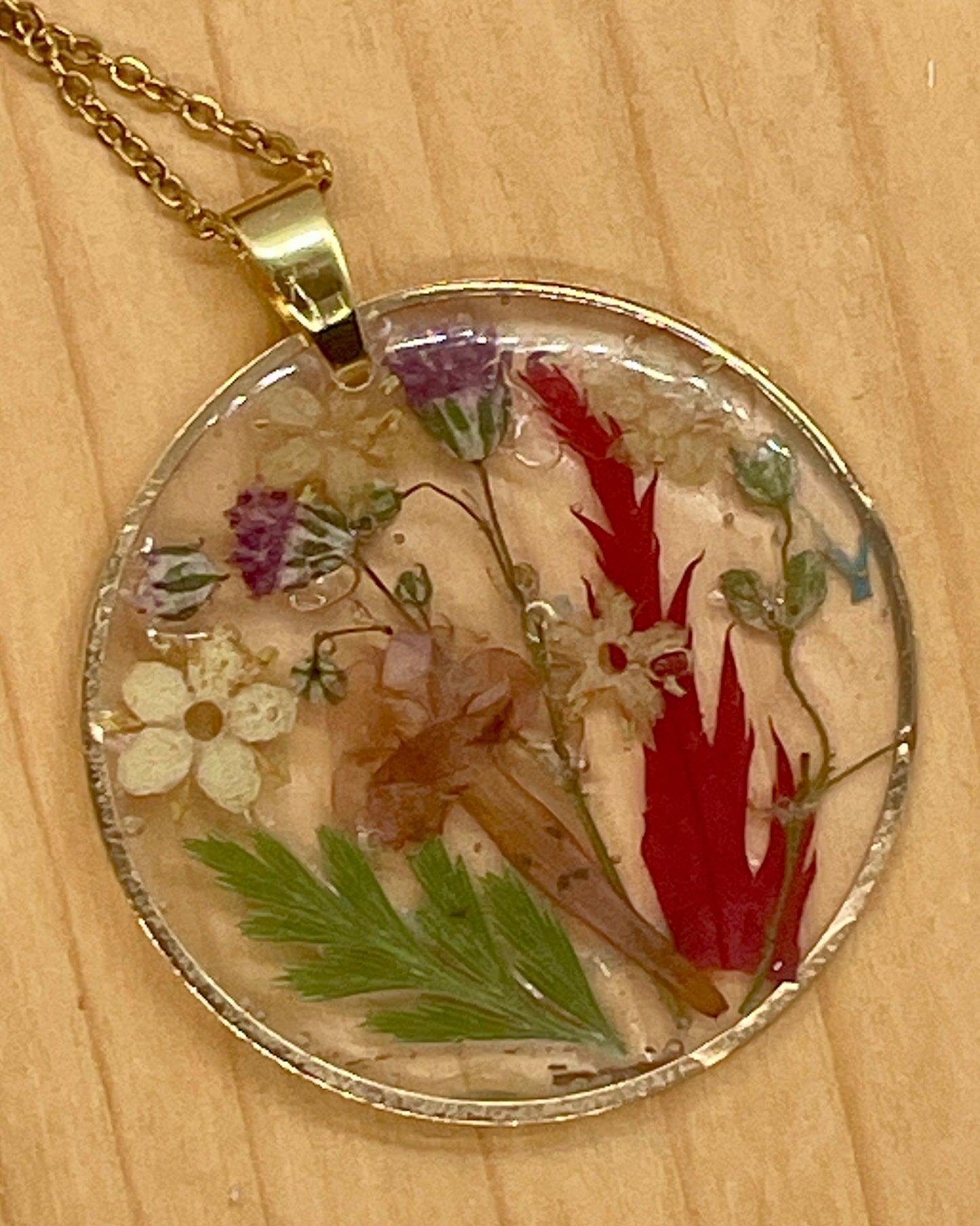 Larger circle autumn garden snapshot necklace