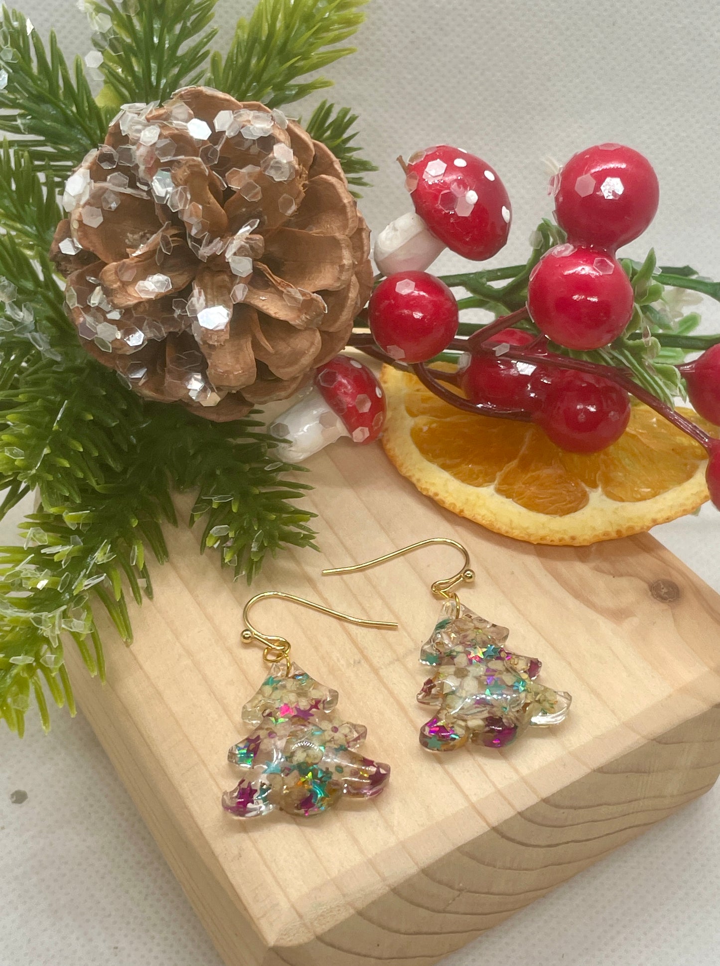 Bright lights Christmas tree earrings