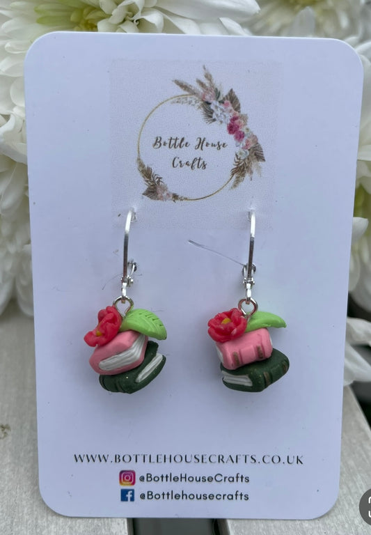 Tiny book stack earrings