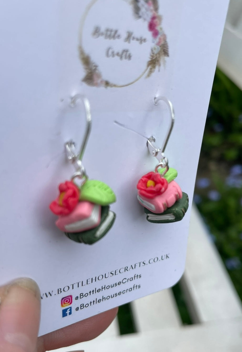 Tiny book stack earrings