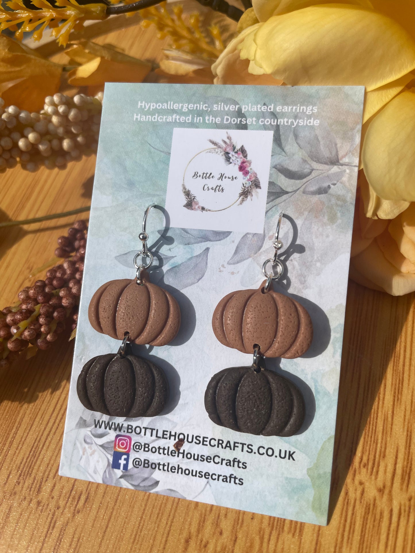 Double drop pumpkin earrings