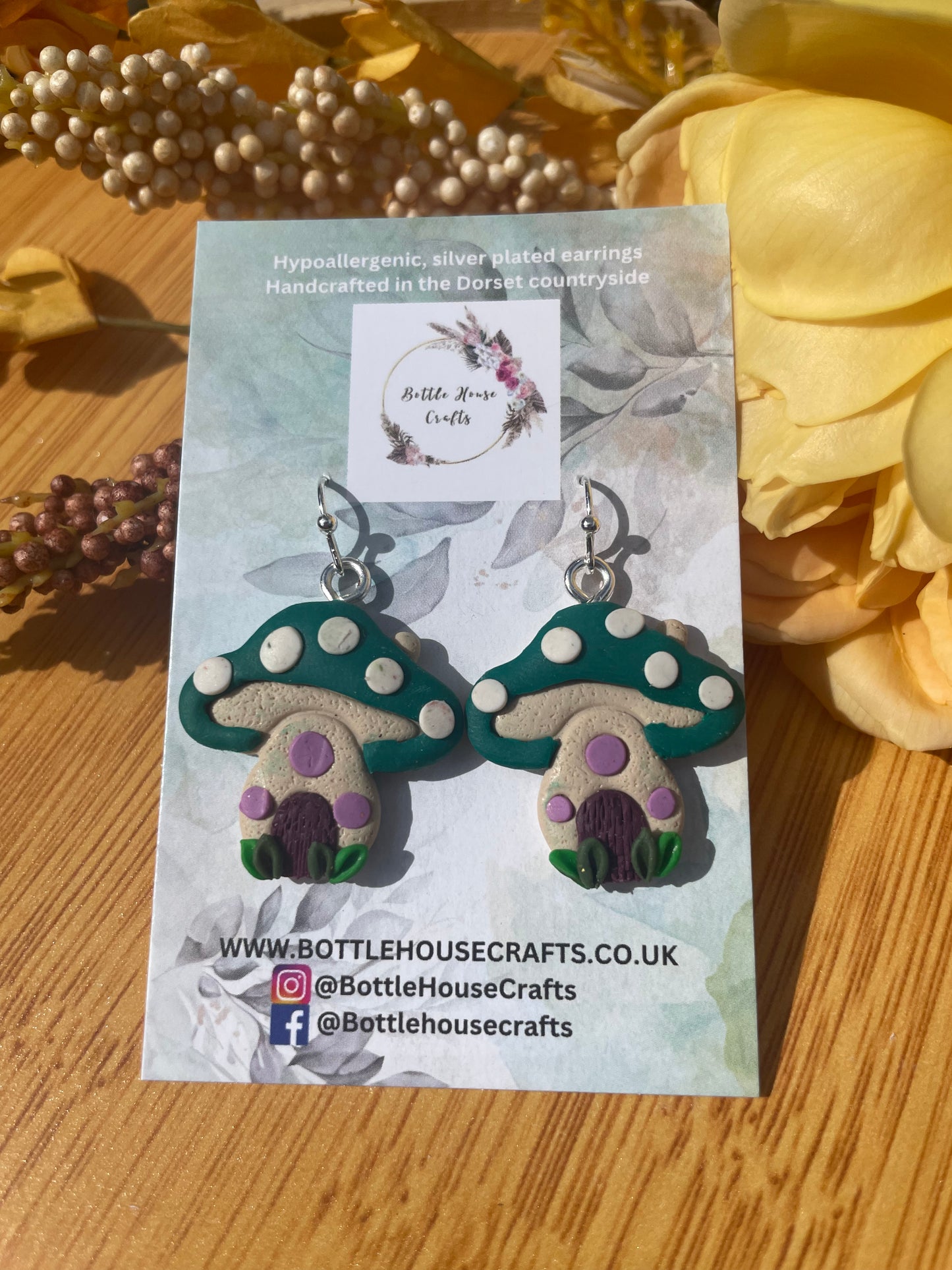 Toadstool earrings - teal top