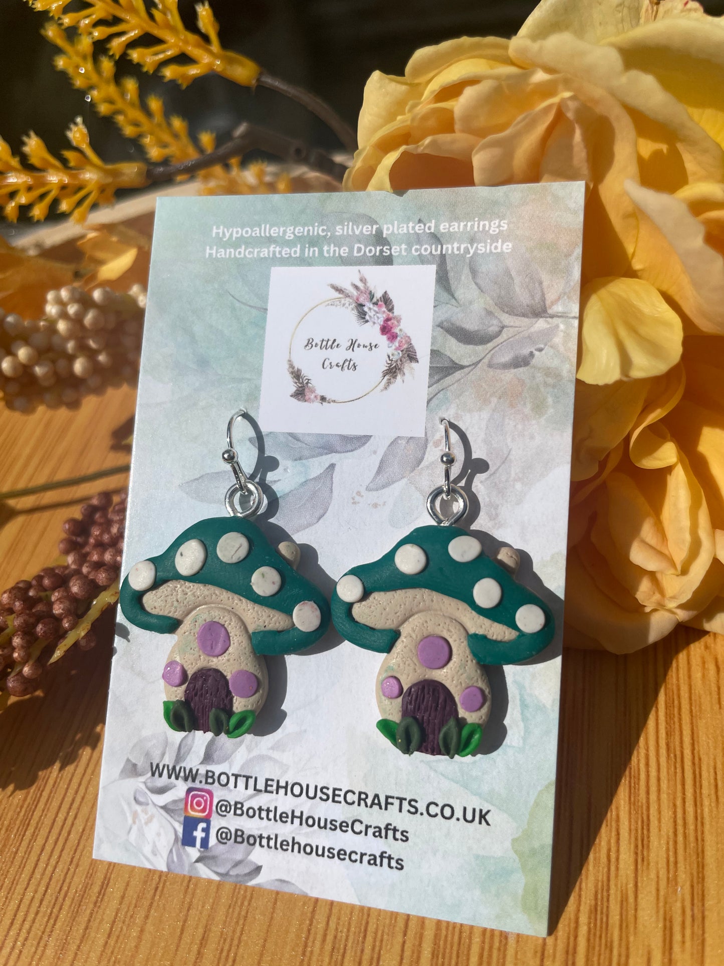 Toadstool earrings - teal top