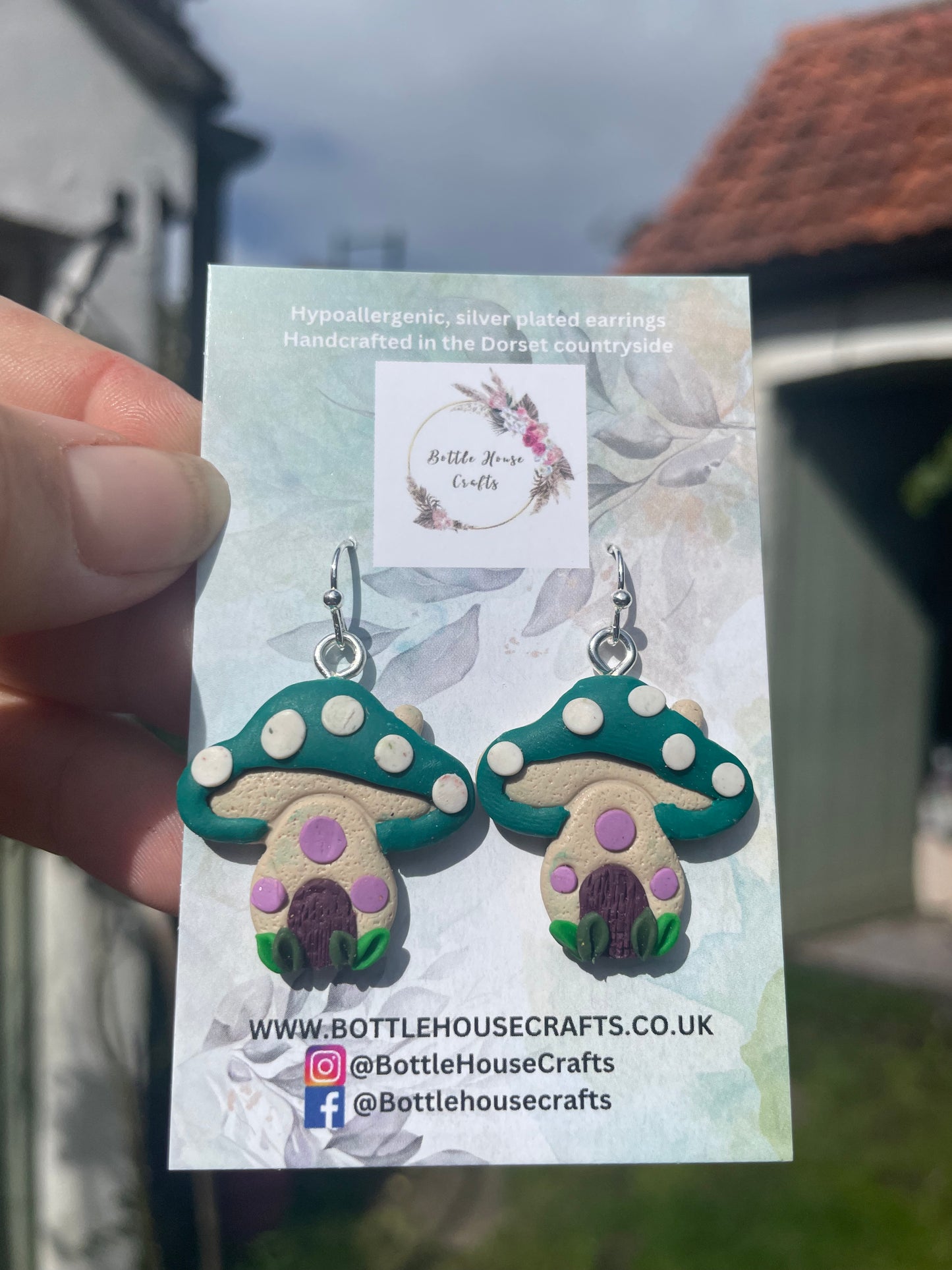 Toadstool earrings - teal top