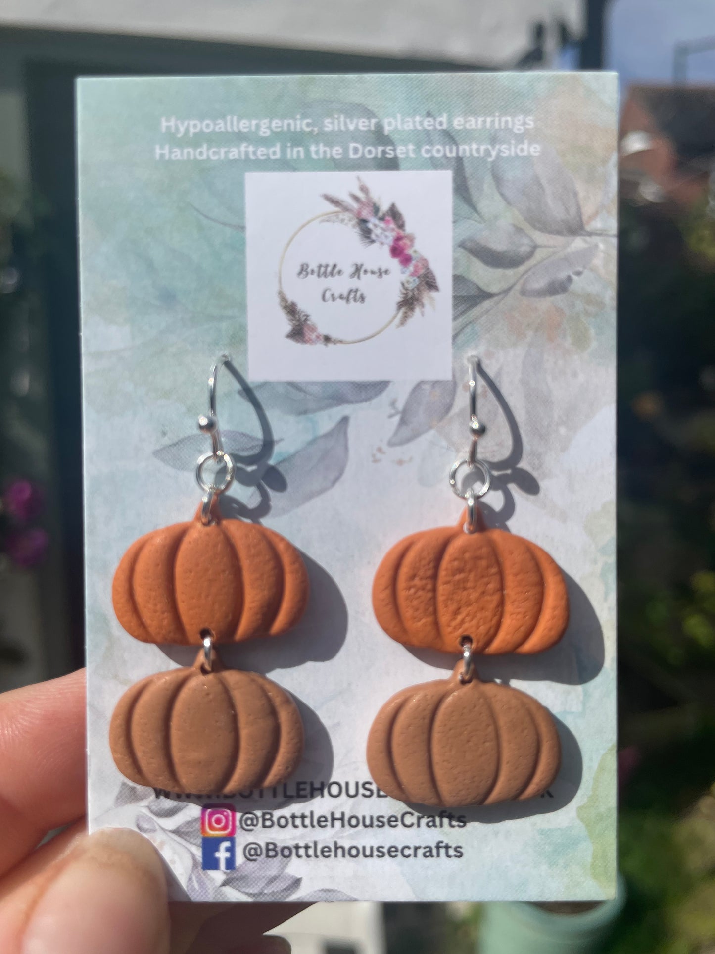 Double drop pumpkin earrings - orange