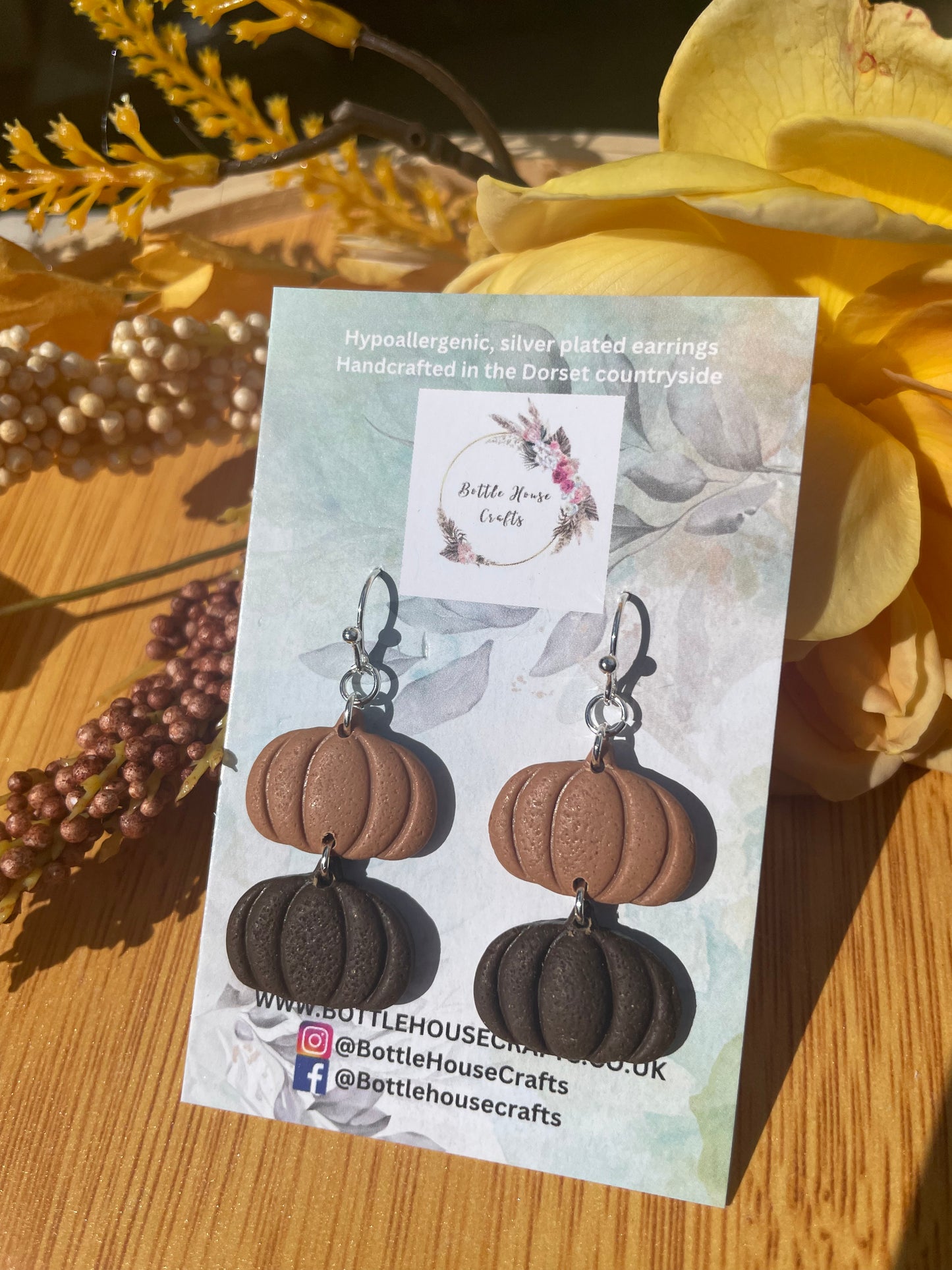 Double drop pumpkin earrings