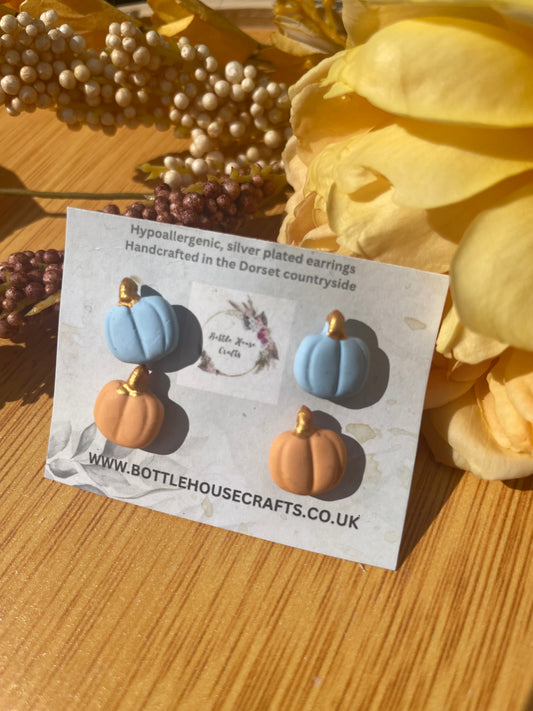 Pumpkin studs - blue/coral duo